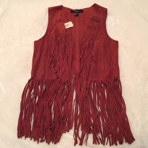 F21 genuine leather fringe vest size S NWT